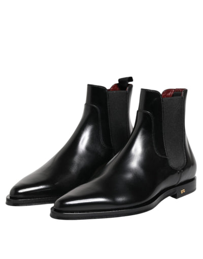 Dolce & Gabbana Black Leather MILLENIALS Mid Calf Boots Shoes