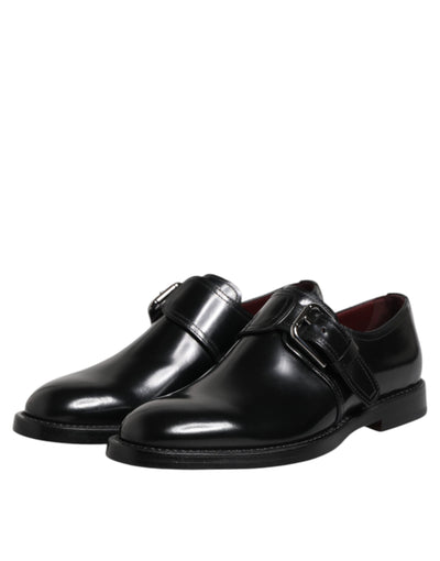 Dolce & Gabbana Black Leather Monk Strap Derby Formal Shoes