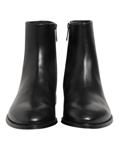 Dolce & Gabbana Black Leather Mid Calf Men Boots Shoes