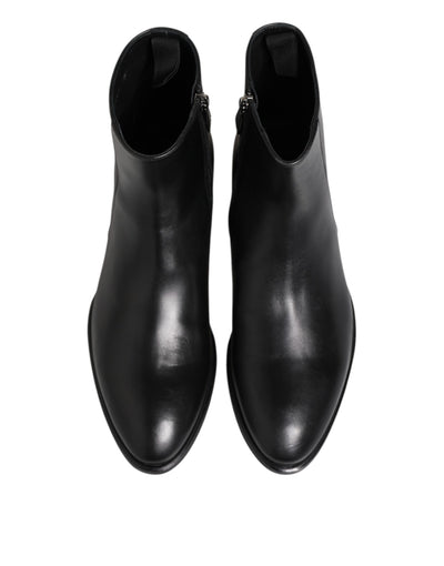 Dolce & Gabbana Black Leather Mid Calf Men Boots Shoes