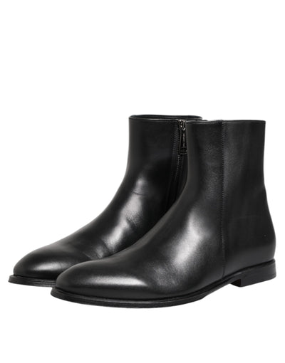 Dolce & Gabbana Black Leather Mid Calf Men Boots Shoes
