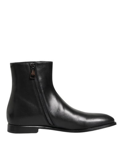 Dolce & Gabbana Black Leather Mid Calf Men Boots Shoes