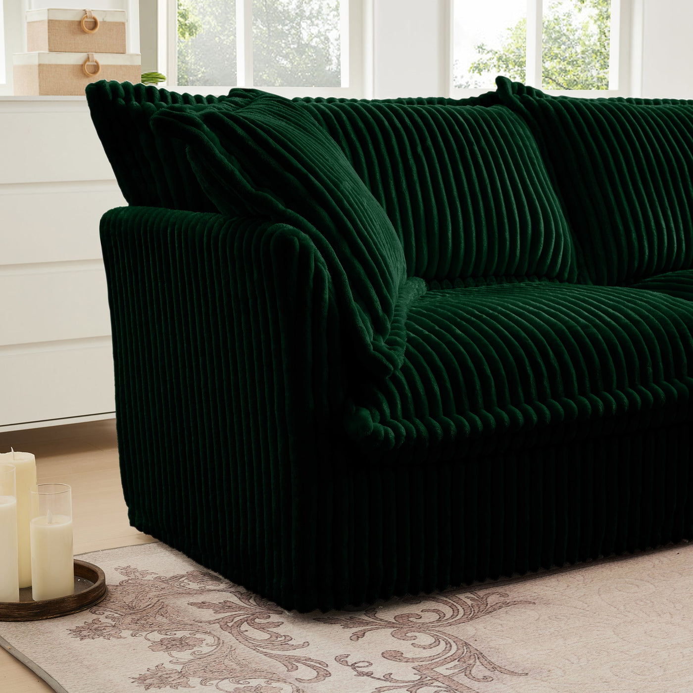 Modern Slipcovered 2-Seat Sofa Couches for Living Room, 2 Seater Sofa, Corduroy Deep Seat Sofa with Upholstered Cushion&Detachable Cover, Comfy Sofa Couch for Small Space, Apartment, Green Corduroy