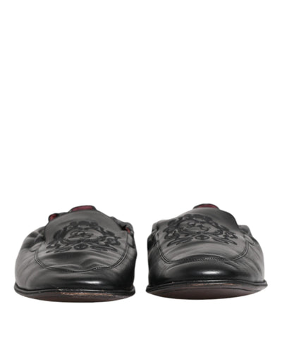 Dolce & Gabbana Black Leather Slip On Men Flat Loafers Shoes