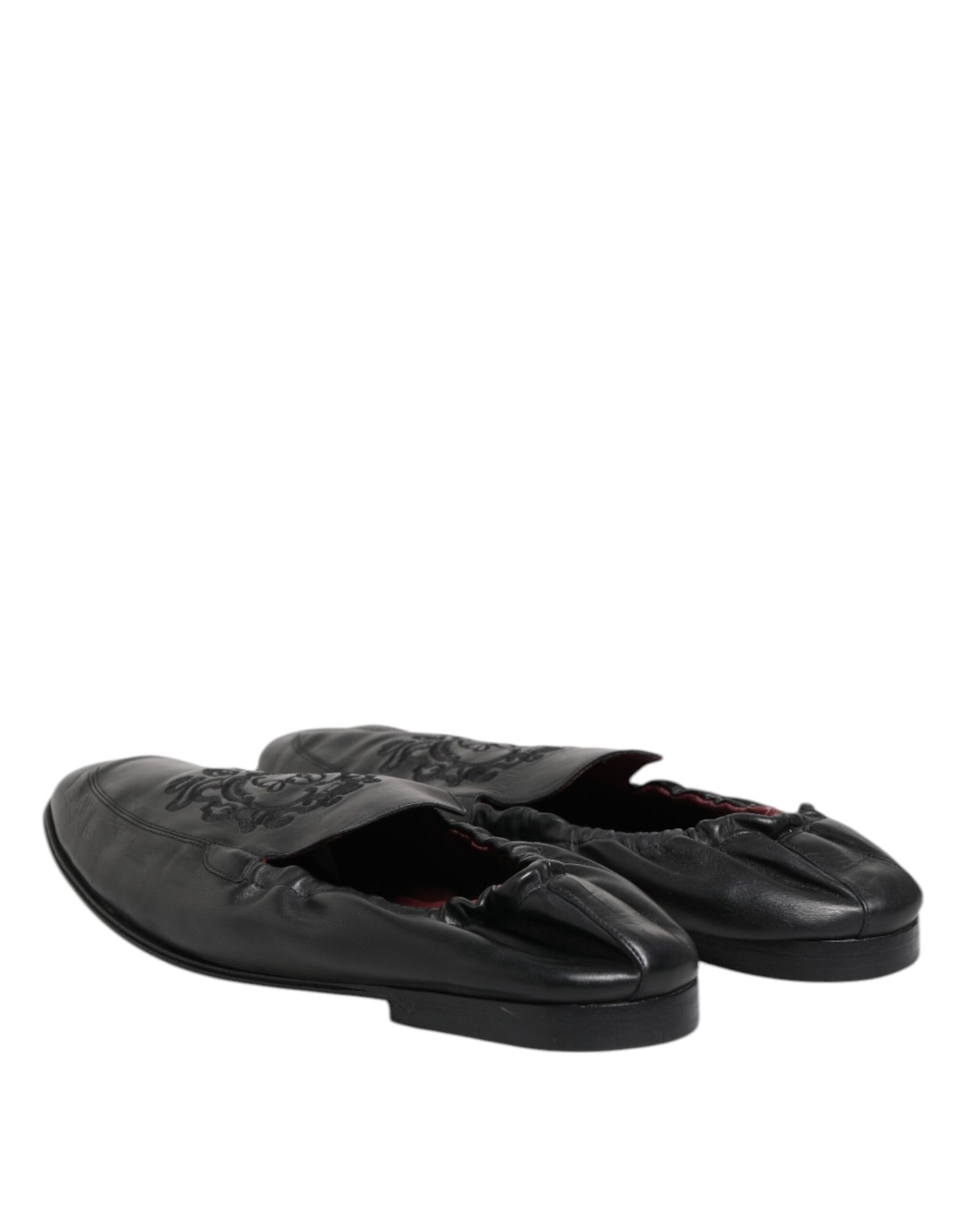 Dolce & Gabbana Black Leather Slip On Men Flat Loafers Shoes