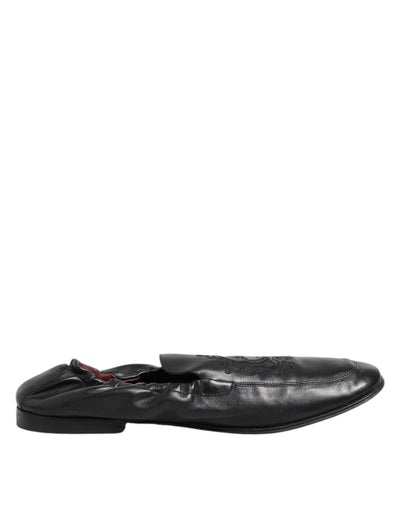Dolce & Gabbana Black Leather Slip On Men Flat Loafers Shoes