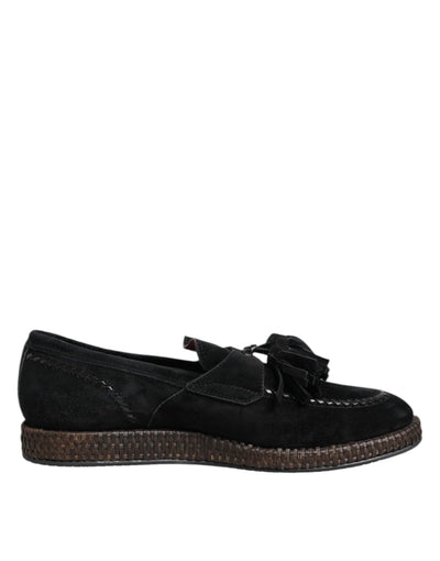 Dolce & Gabbana Black Suede Tassel Embellished Loafers Shoes