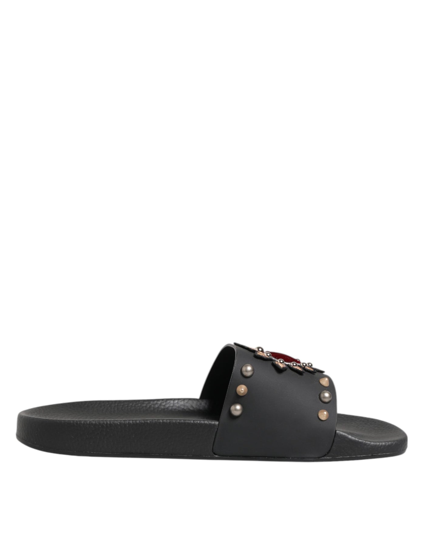 Dolce & Gabbana Black Rubber Sacred Heart Slides Men Beachwear Shoes