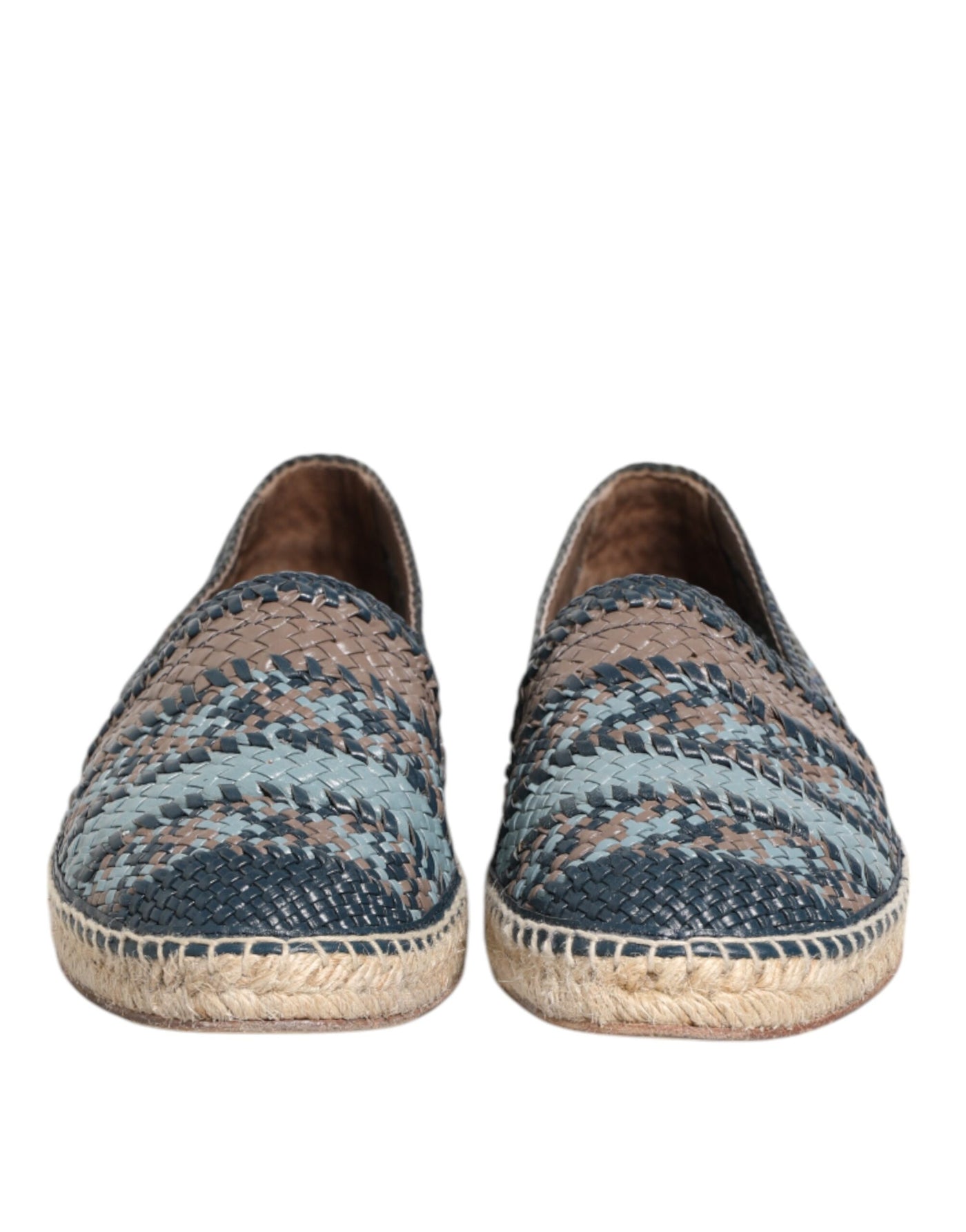 Dolce & Gabbana Blue Gray Woven Leather Buffalo Espadrille Shoes