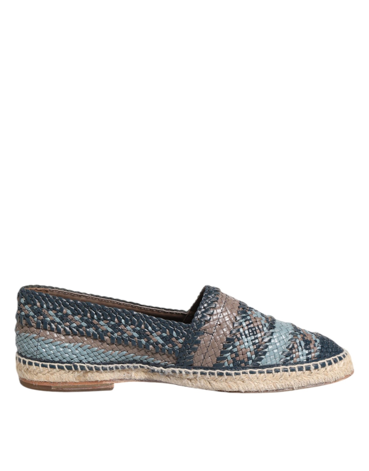 Dolce & Gabbana Blue Gray Woven Leather Buffalo Espadrille Shoes