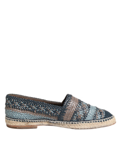 Dolce & Gabbana Blue Gray Woven Leather Buffalo Espadrille Shoes