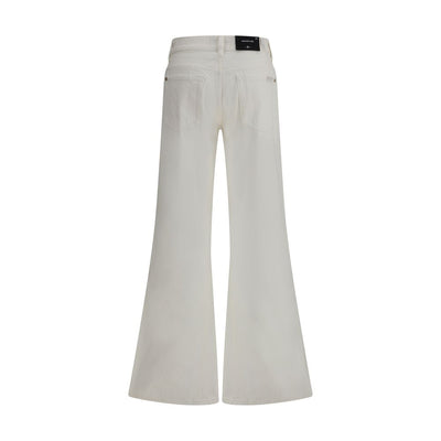 7FOR Cream Cotton Flared Jeans