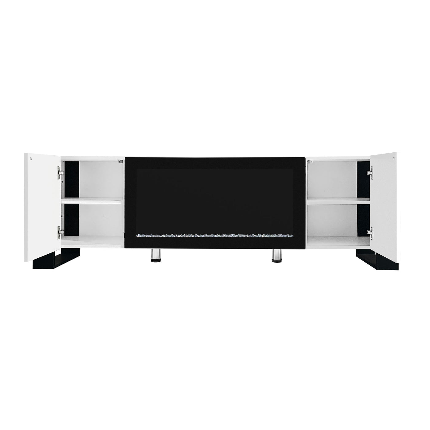 ON-TREND Modern TV Stand with 34.2' Non-heating Electric Fireplace, High Gloss Entertainment Center with 2 Cabinets, Media Console for TVs up to 78', White