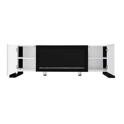 ON-TREND Modern TV Stand with 34.2' Non-heating Electric Fireplace, High Gloss Entertainment Center with 2 Cabinets, Media Console for TVs up to 78', White