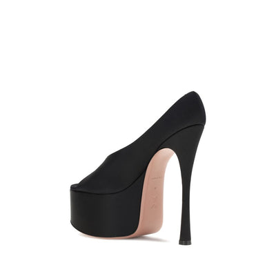 Amina Muaddi Black Calf Leather Bos Taurus Platform Sandals