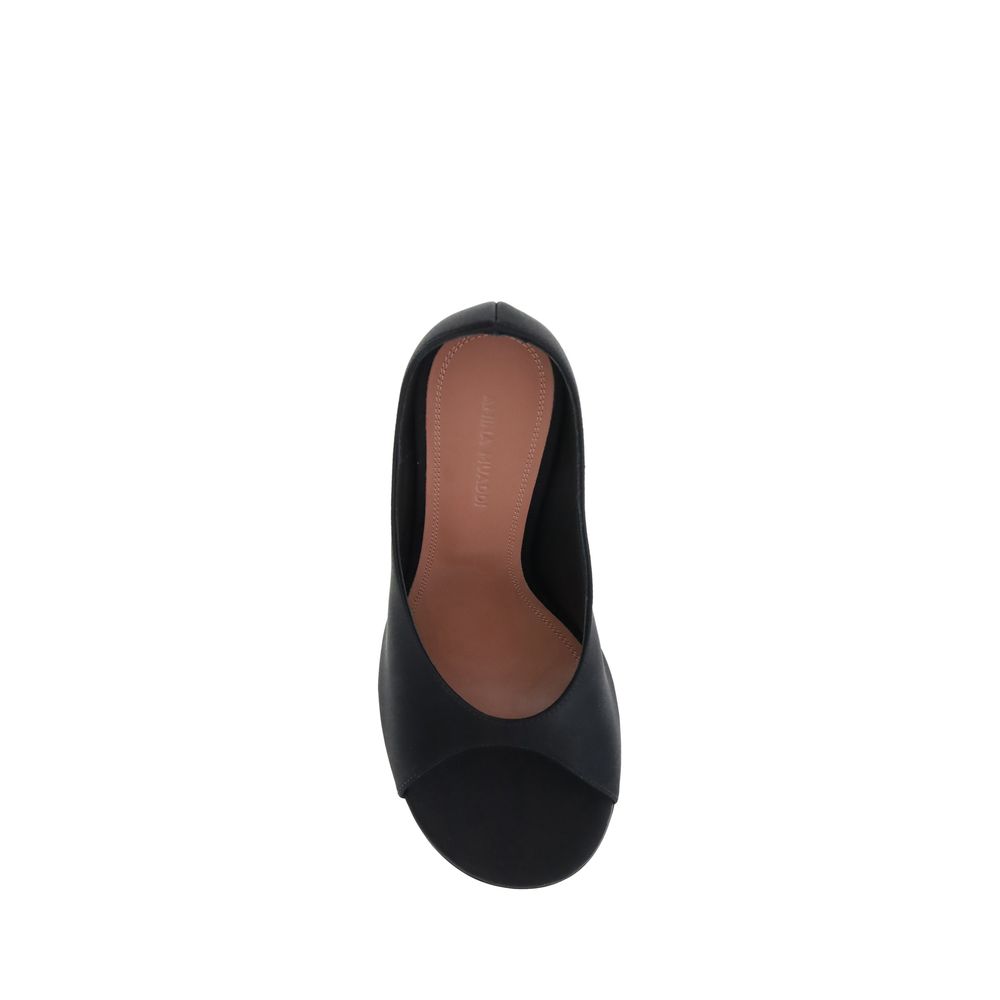 Amina Muaddi Black Calf Leather Bos Taurus Platform Sandals