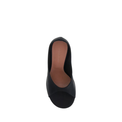 Amina Muaddi Black Calf Leather Bos Taurus Platform Sandals