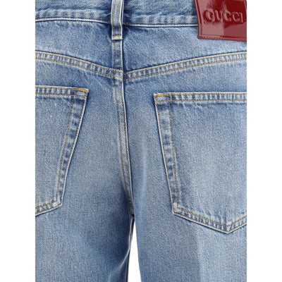 Gucci Light Blue Cotton Straight-Leg Jeans