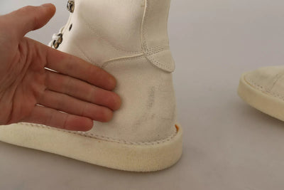 Dolce & Gabbana White Leather Lace Up Mens Boots