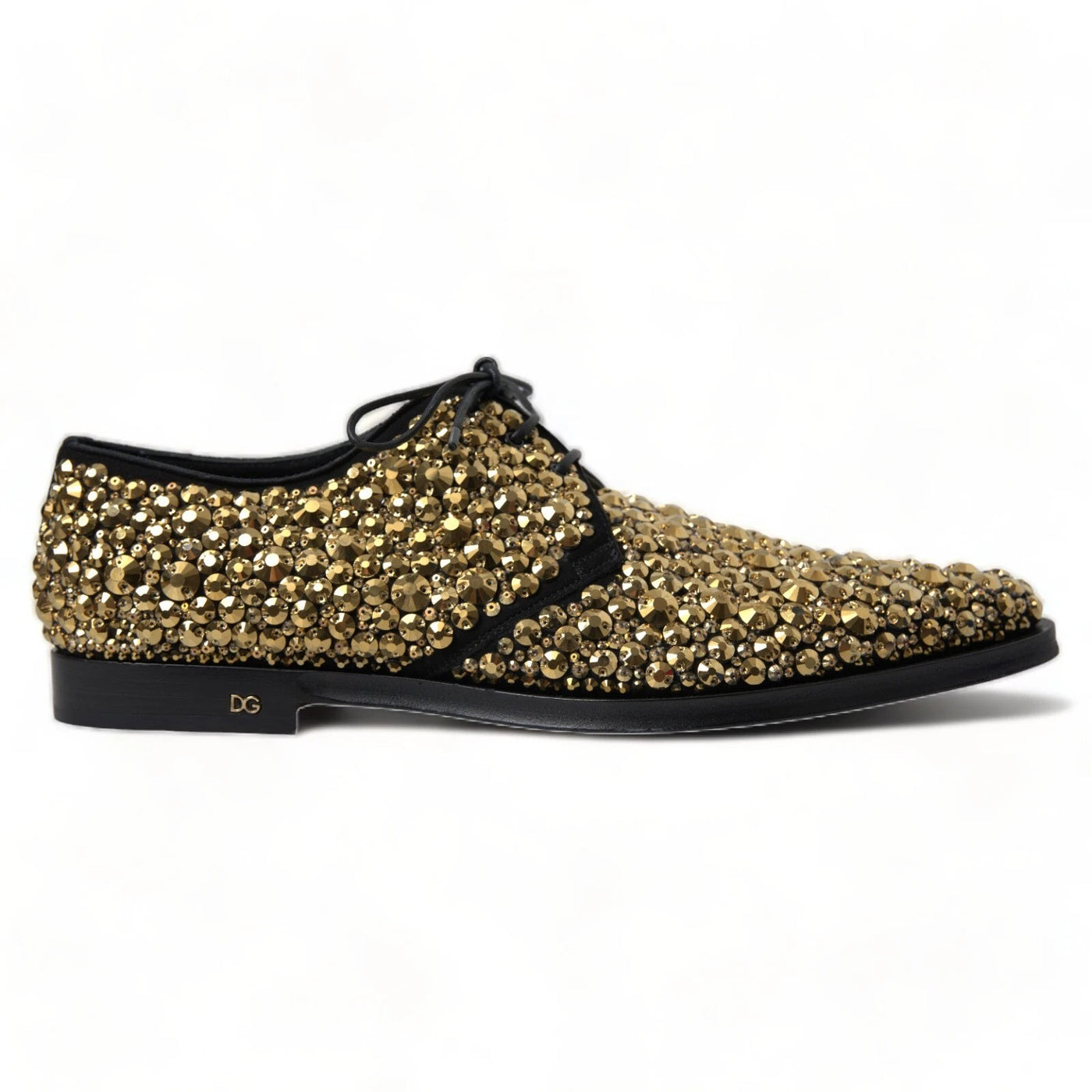 Dolce & Gabbana Black Gold Embellished Derby Shoes
