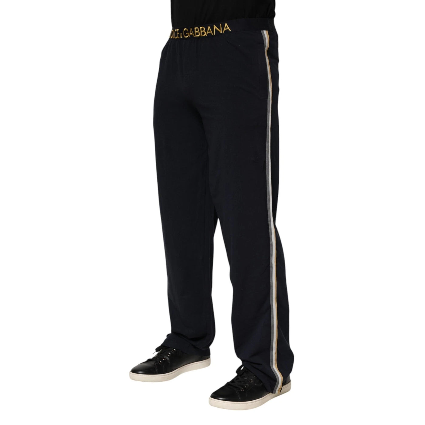 Dolce & Gabbana Black Modal Spandex Straight Logo Trouser Pants