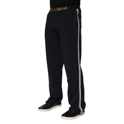 Dolce & Gabbana Black Modal Spandex Straight Logo Trouser Pants