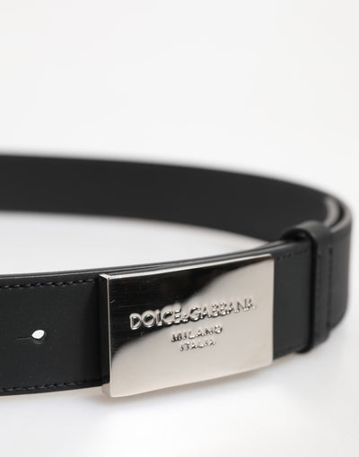 Dolce & Gabbana Black Leather Classic Metal Logo Buckle Belt