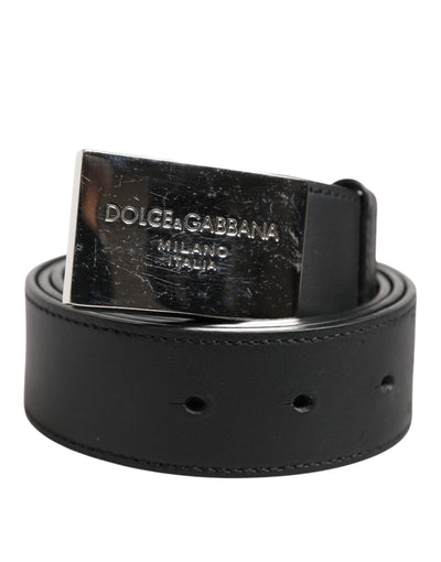 Dolce & Gabbana Black Leather Classic Metal Logo Buckle Belt