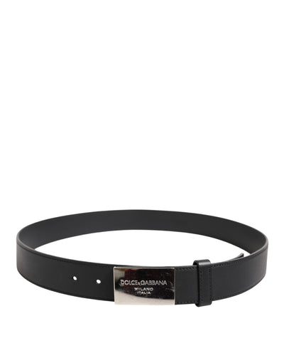 Dolce & Gabbana Black Leather Classic Metal Logo Buckle Belt