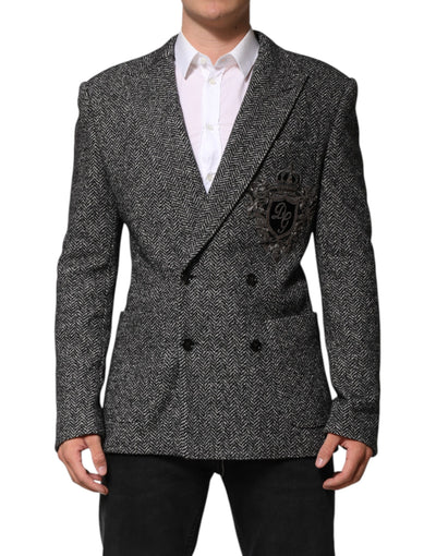 Dolce & Gabbana Black White Double Breasted Men Suit Blazer
