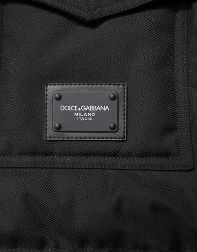 Dolce & Gabbana Black Sleeveless Parka Logo Plaque Jacket