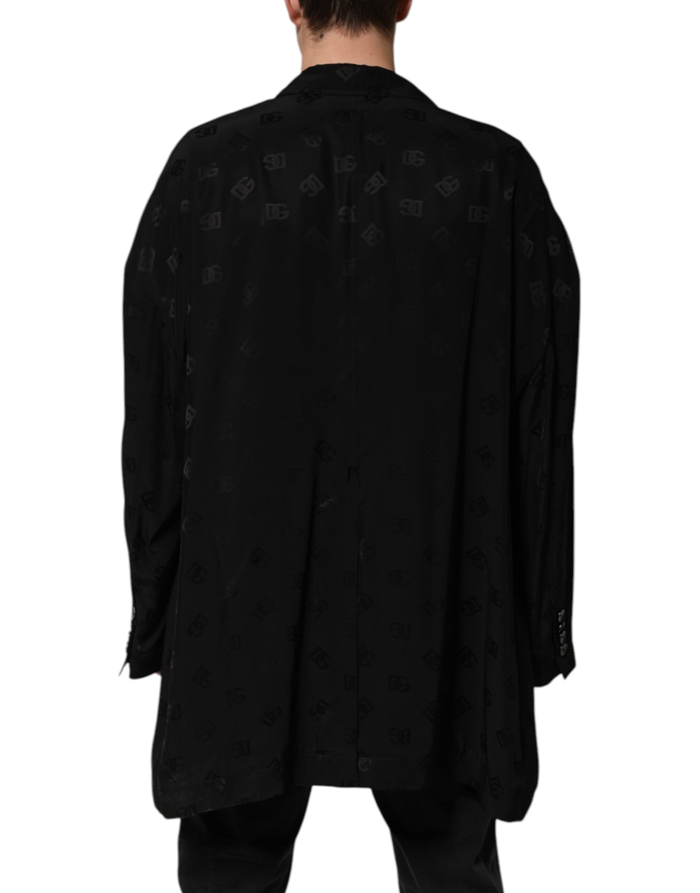 Dolce & Gabbana Black Polyester Logo Monogram Coat Jacket