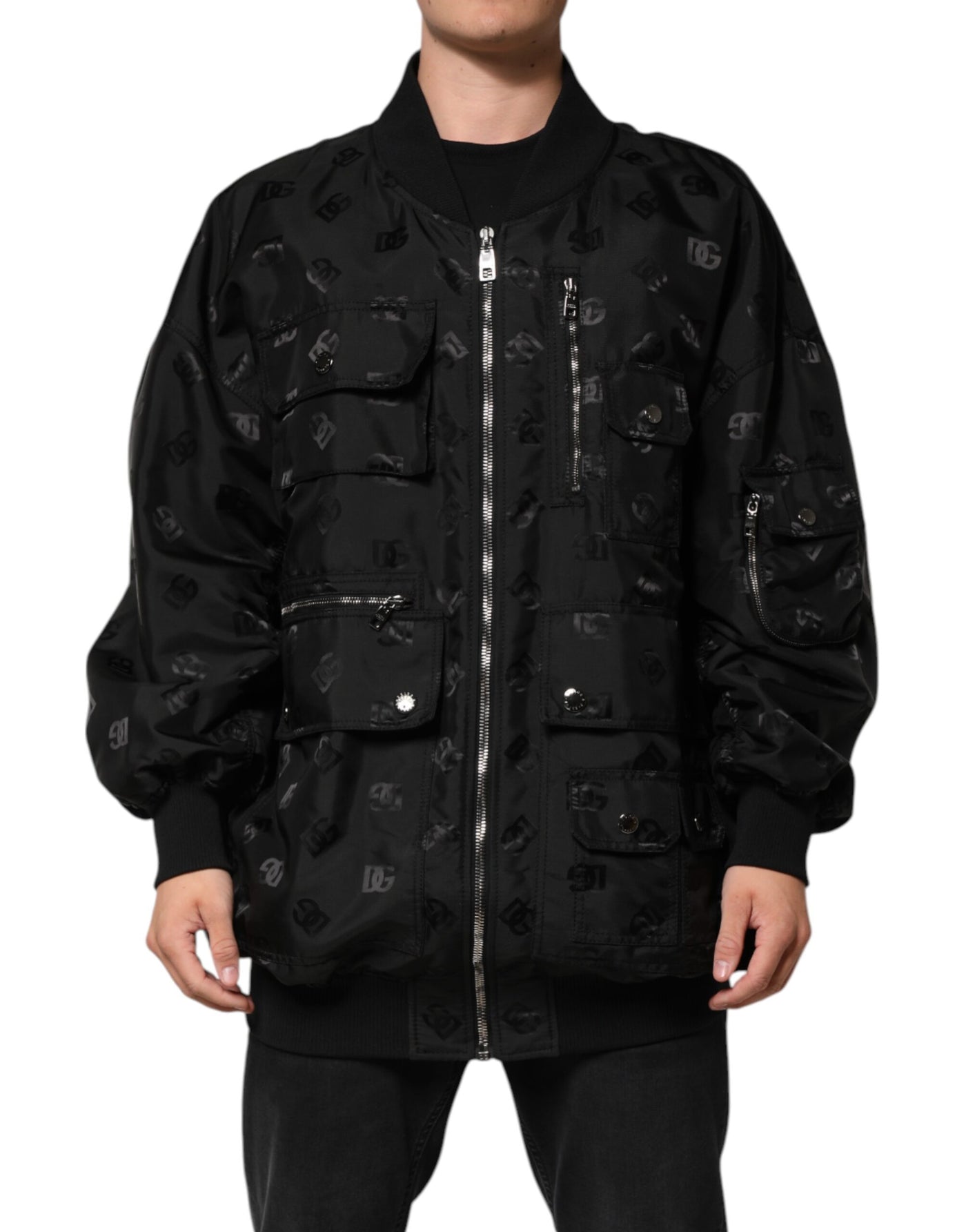 Dolce & Gabbana Black Cargo Windbraker Logo Mania Jacket
