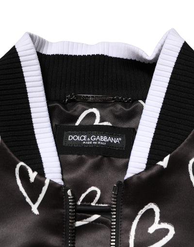 Dolce & Gabbana Black Polyester Heart Print Bomber Jacket