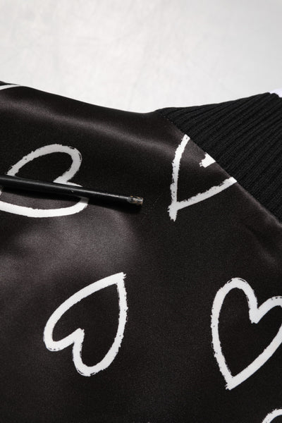 Dolce & Gabbana Black Polyester Heart Print Bomber Jacket