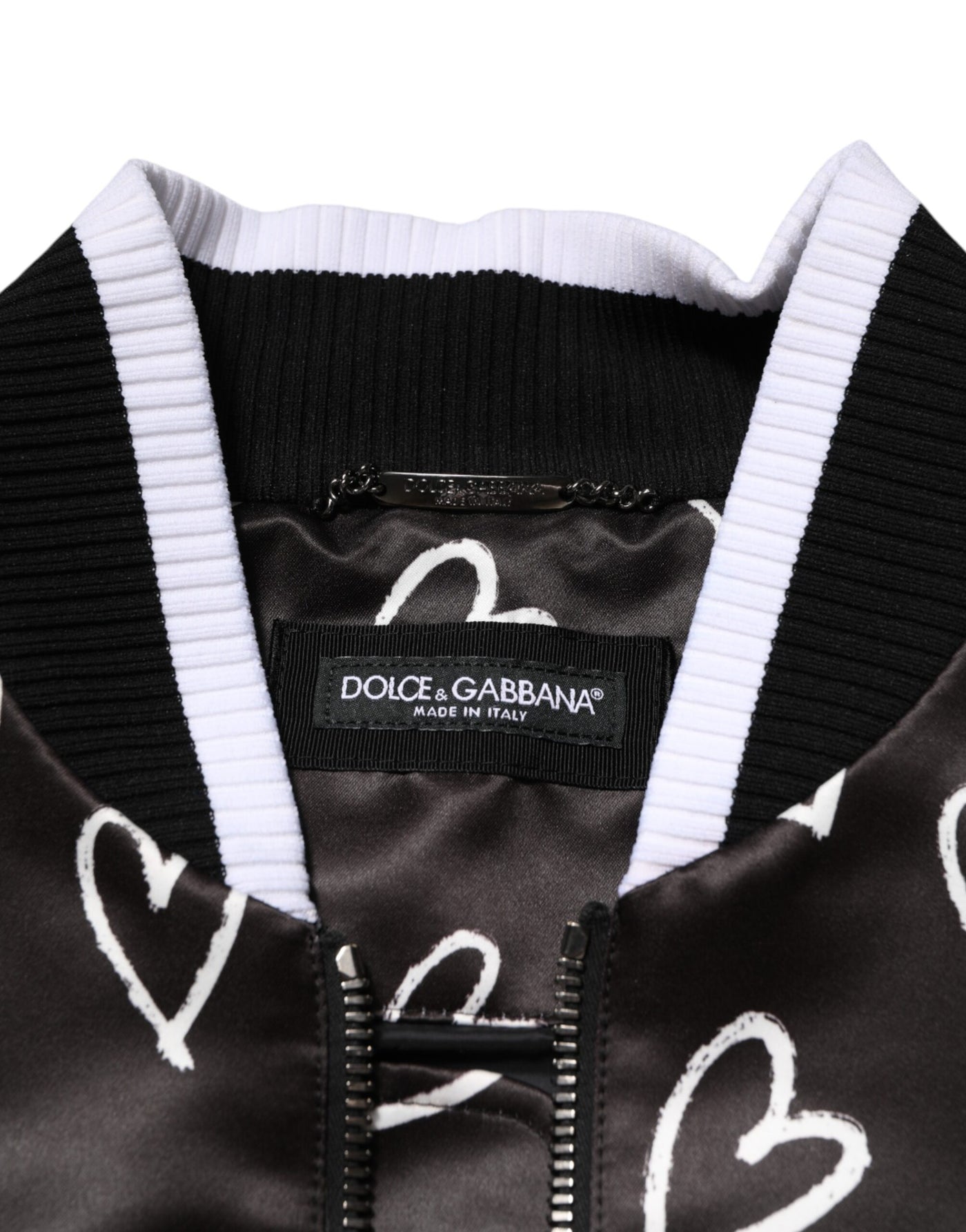 Dolce & Gabbana Black Polyester Heart Print Bomber Jacket