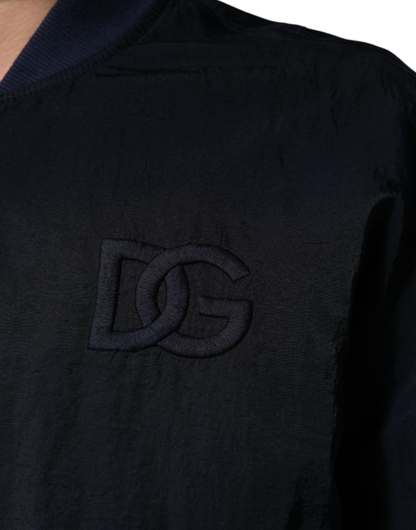 Dolce & Gabbana Blue Nylon DG Embroidery Men Bomber Jacket