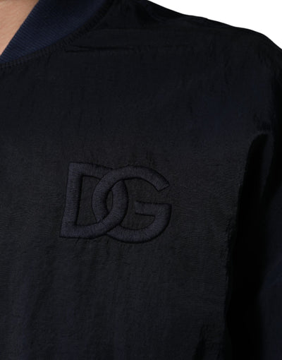Dolce & Gabbana Blue Nylon DG Embroidery Men Bomber Jacket