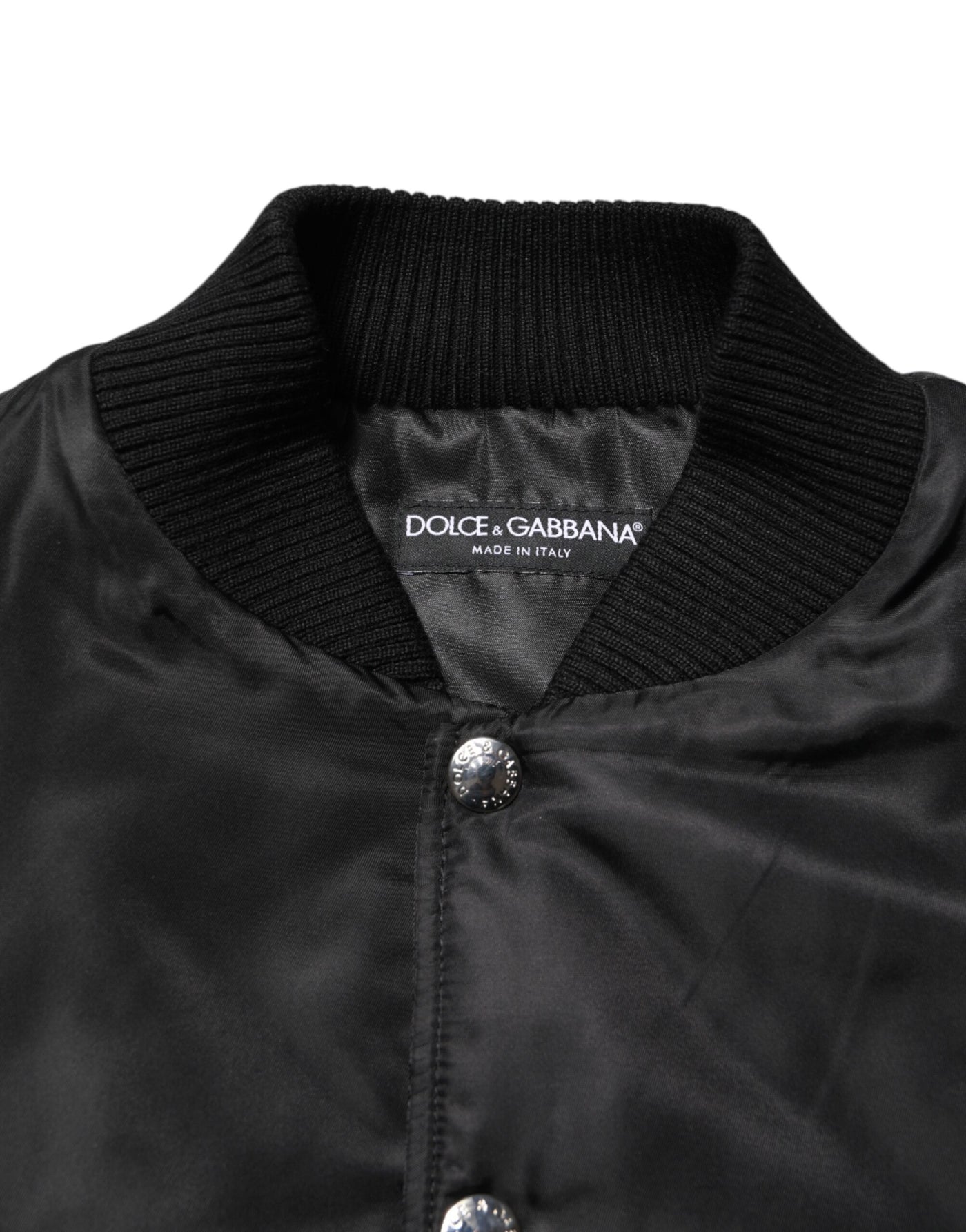Dolce & Gabbana Black Polyester Logo Plaque Bomber Jacket