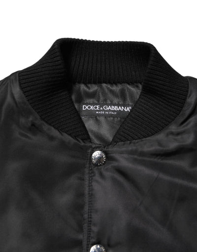 Dolce & Gabbana Black Polyester Logo Plaque Bomber Jacket