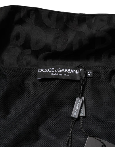 Dolce & Gabbana Black Jacquard Men Full Zip Bomber Sweater