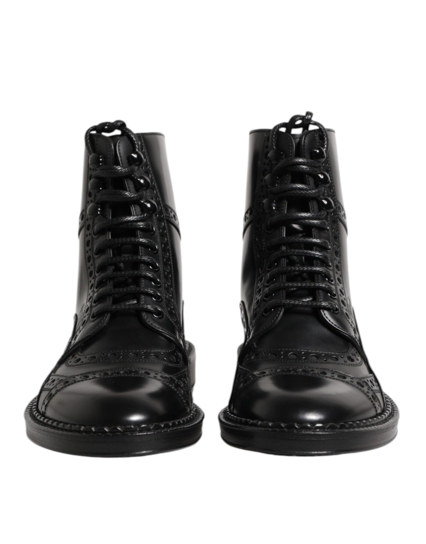 Dolce & Gabbana Black Leather Lace Up Mid Calf Boots Shoes