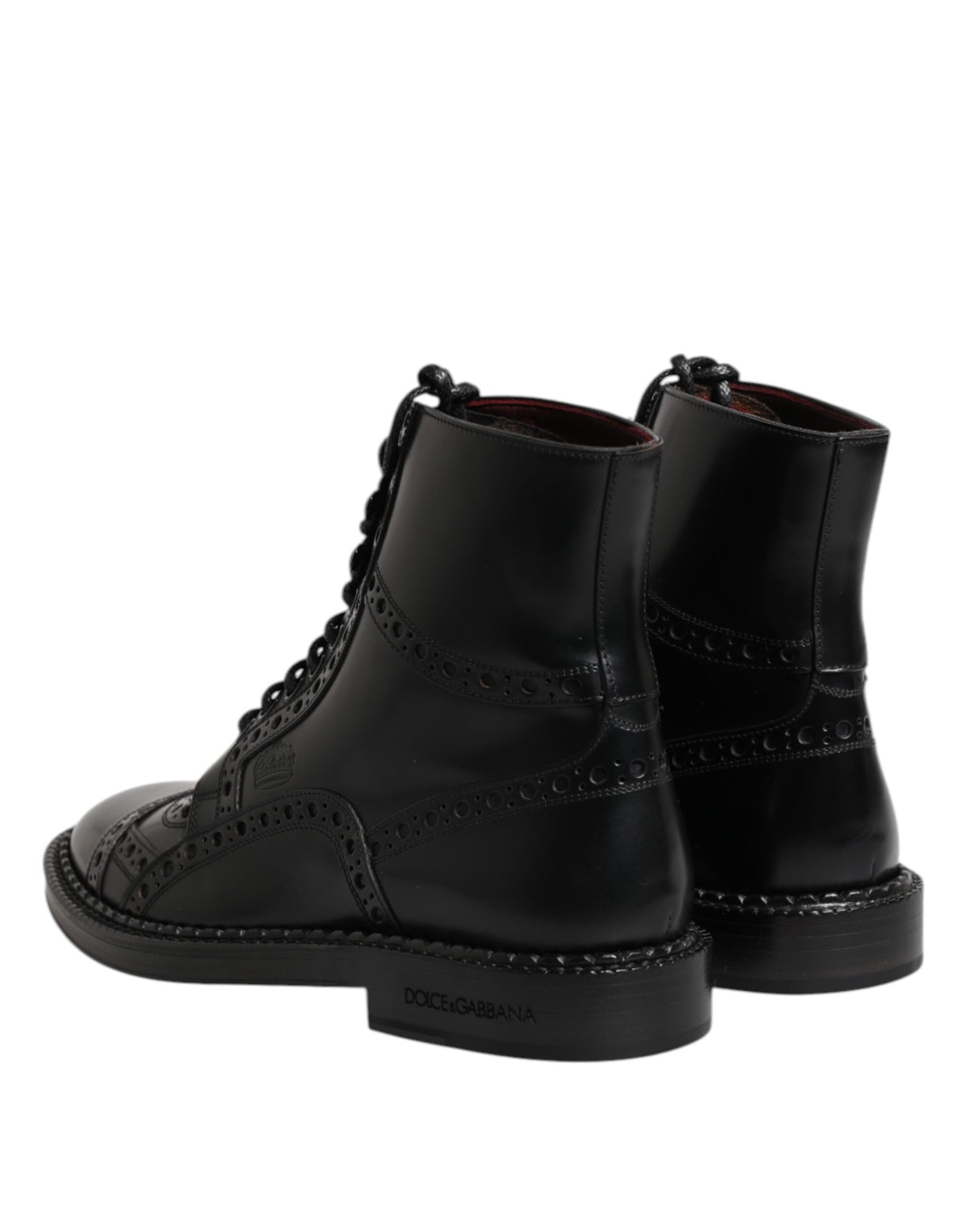 Dolce & Gabbana Black Leather Lace Up Mid Calf Boots Shoes