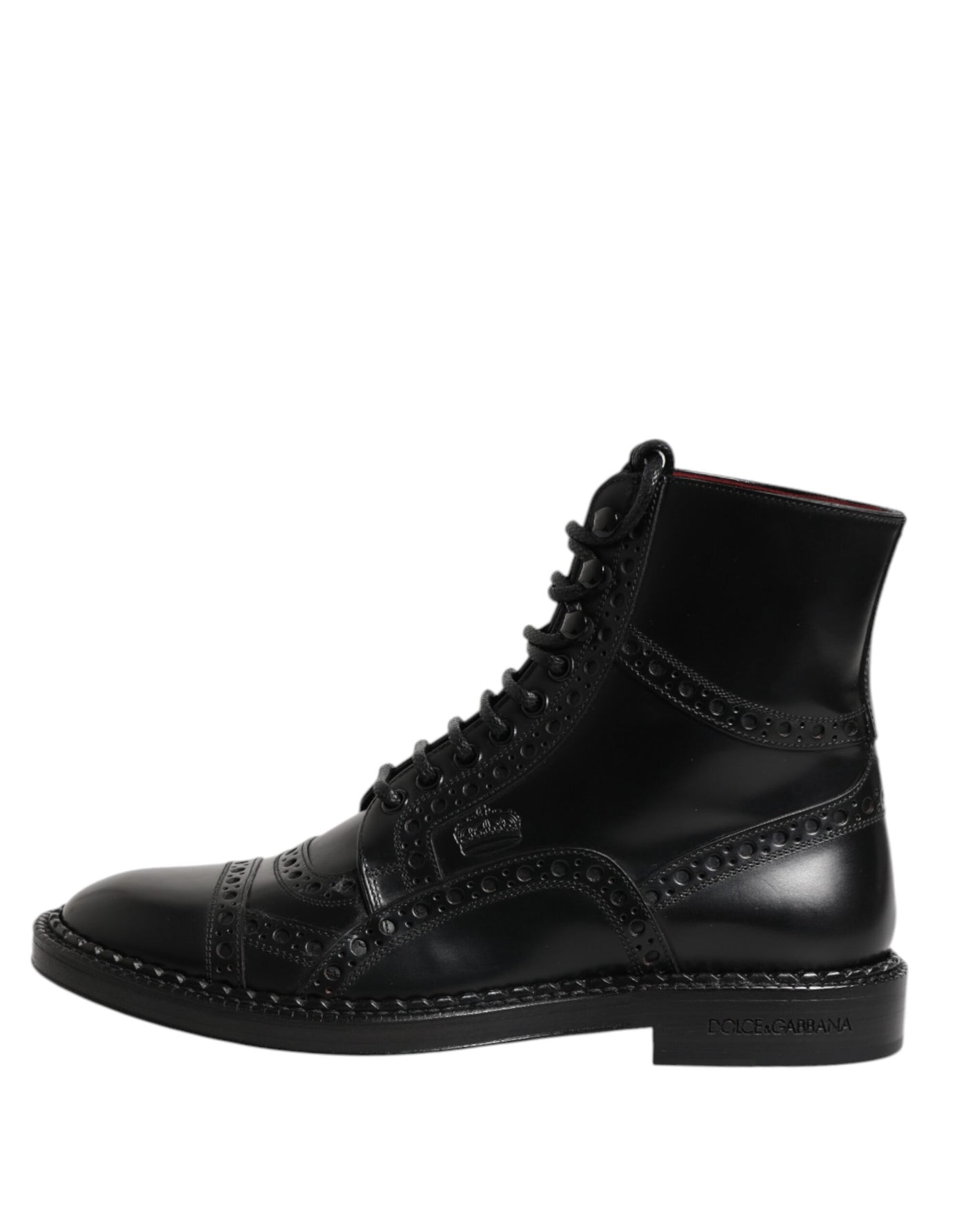 Dolce & Gabbana Black Leather Lace Up Mid Calf Boots Shoes