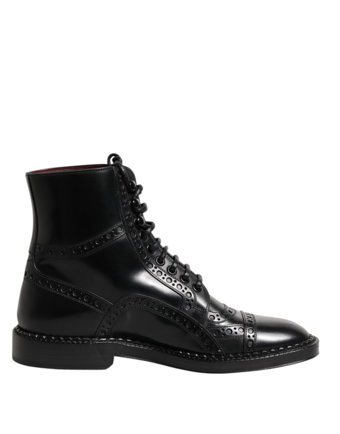 Dolce & Gabbana Black Leather Lace Up Mid Calf Boots Shoes