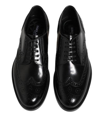 Dolce & Gabbana Black Leather Derby Wingtip Formal Shoes