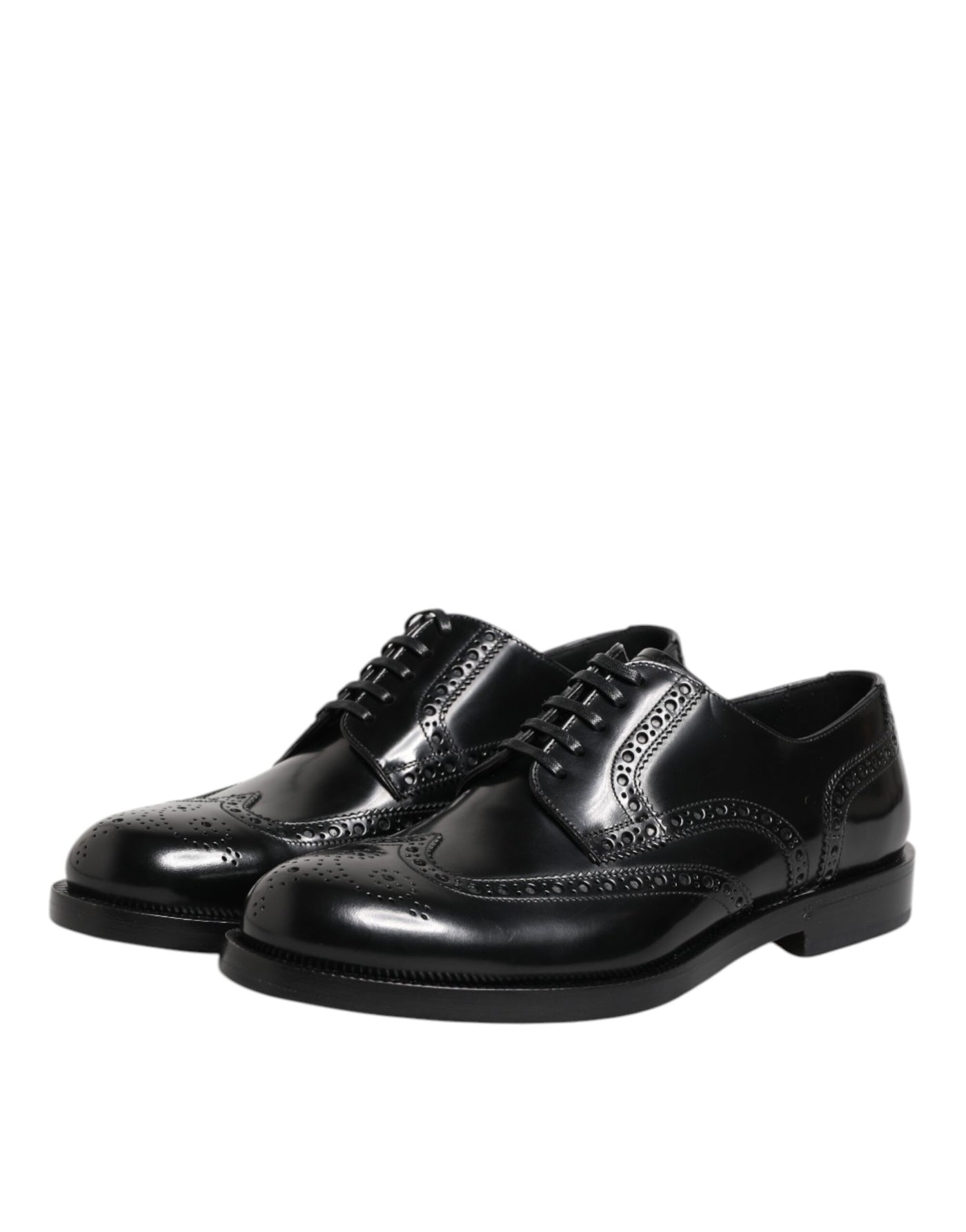 Dolce & Gabbana Black Leather Derby Wingtip Formal Shoes