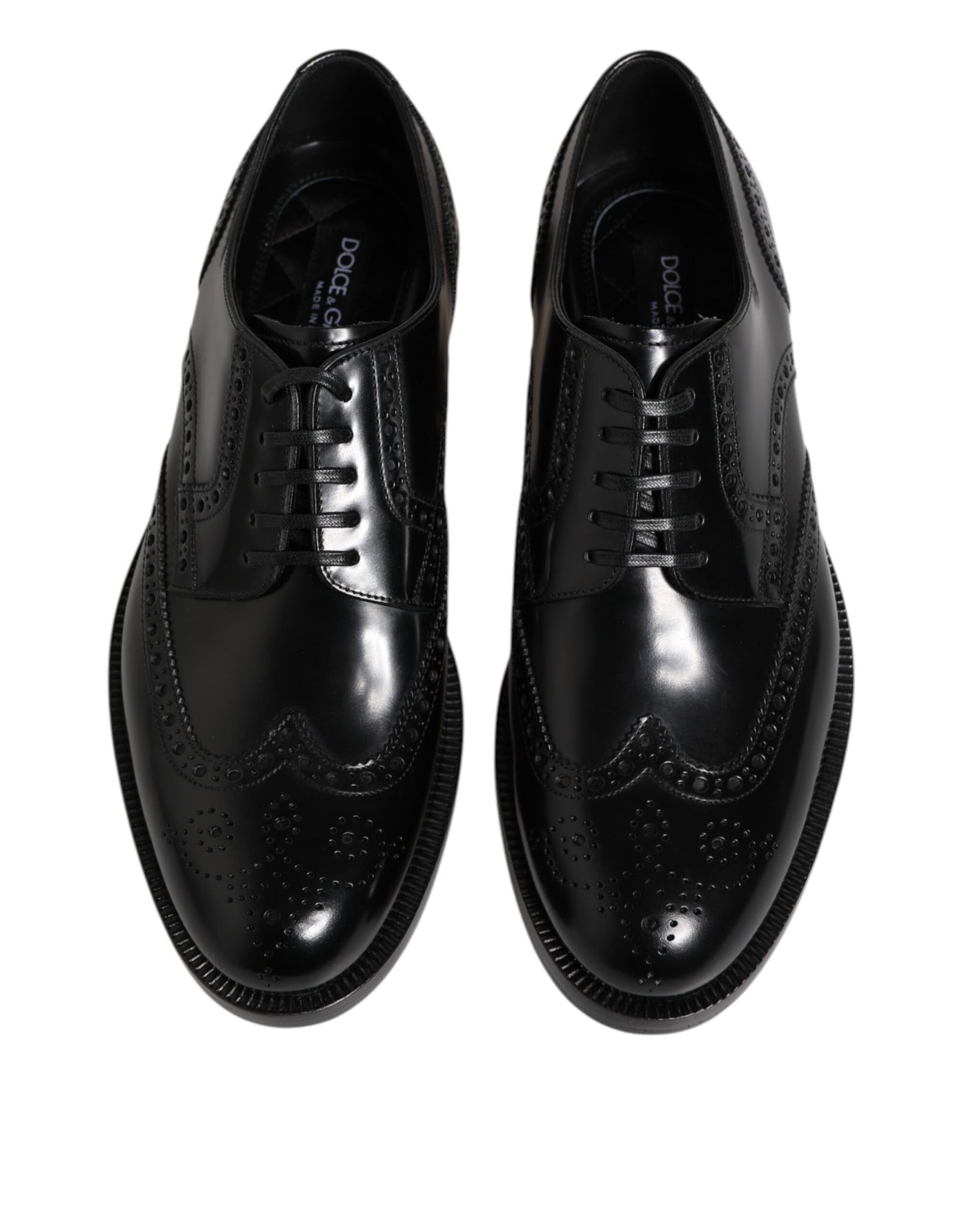 Dolce & Gabbana Black Leather Derby Wingtip Formal Shoes
