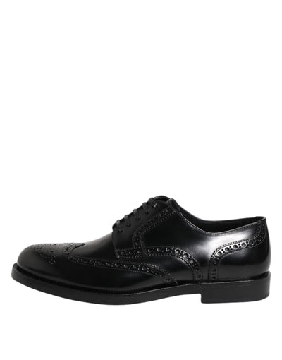 Dolce & Gabbana Black Leather Derby Wingtip Formal Shoes