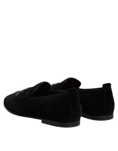 Dolce & Gabbana Black Suede Cross Slip On Loafers Dress Shoes